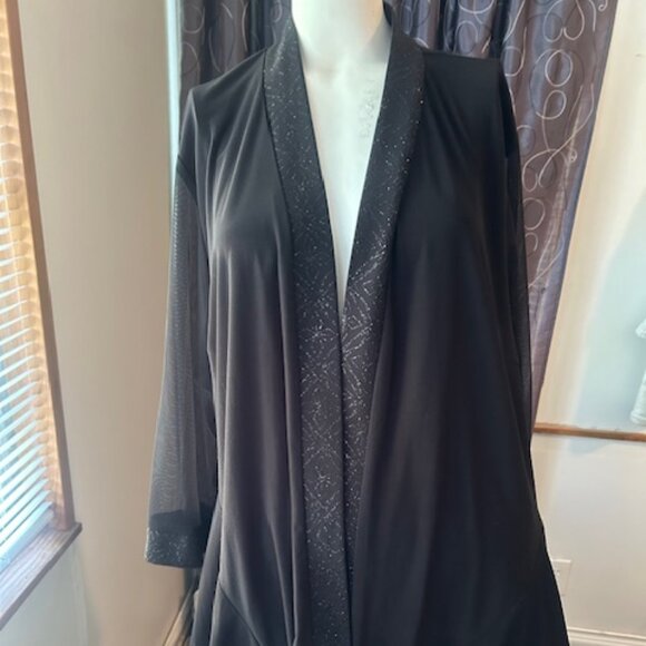R & M Richards Black glitter black sheer sleeves open cardigan blazer, size 2X - Picture 1 of 5